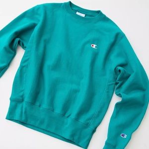 Champion Reverse Weave Green Crew Neck Sweatshirt. Size Large. Teal.
